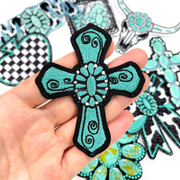 Patch Bordir Turquoise Gaya Koboi Barat Kustom, Badge Grosir, Aksesoris Aplikasi Setrika untuk Dekorasi Pakaian dan Tas