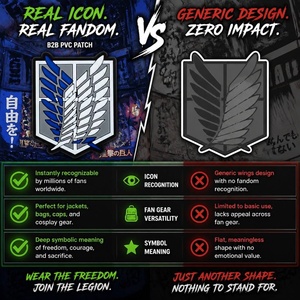 Anime <strong>Attack</strong> <strong>Titan</strong> Investigation Corps Embroidered Patches PVC Wings Horse Hook Loop Fastener Rubber Flower Silicone Patches - Product Image 2