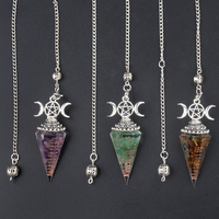 Pendentif en Résine Cristal Haute Qualité avec Pendule Lune Triphasée, Colonne Hexagonale et Chaîne Métallique Courte pour Divination et Sortilèges