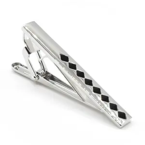 Wholesale Men Tie Bar Sets High Quality Simple Design Silver Color Plated Tie Tin Black Color Soft Enamel Classic Tie Clips