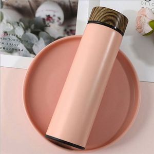 Bouteille d'eau isotherme en acier inoxydable à double paroi 350 ml 500 ml, personnalisable, avec couvercle effet bois, tasse de bureau et cuillère, écologique - Product Image 4