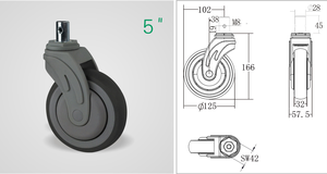 TPR Medical Hospital Equipment Nachlauf rad American Style Gewindes tiel Wasserdicht Anti Rost Nylon Nachlauf - Product Image 4
