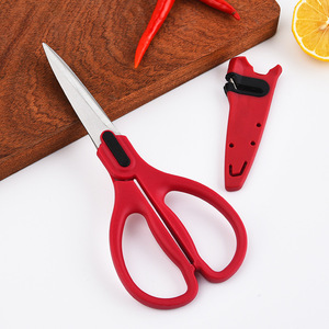 <b>Kitchen</b> <b>Scissors</b> Stainless Steel 4 In Red With Sharpener For Food Vegetable Cutting Household Office Use - Product Image 4