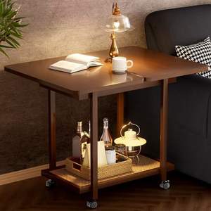 Solid Wood Mobile <b>Coffee</b> <b>Table</b> With Storage Shelf And <b>Wheels</b> For Living Room Sofa Side Cabinet - Product Image 4