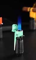 Briquet torche multifonctionnel coupe-vent à triple flamme avec réglage de la chaleur, support pour cigares pour le camping en extérieur
