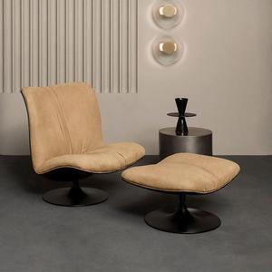 เก้าอี้พักผ่อนสำหรับนักออกแบบหนังนิ่มแบบทันสมัยสำหรับเก้าอี้ห้องนั่งเล่นพร้อมฐานไม้กลม - Product Image 4