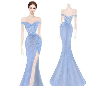 Синее бархатное платье-корсет с вышивкой с блестками и 3D цветами, с открытыми плечами и высоким разрезом, вечерние Макси-платья для выпускного вечера