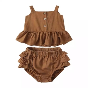 Set di vestiti carini per bambine estive da 0 a 24M con volant in tinta unita Top senza maniche + pantaloncini da donna set di abbigliamento da 2 pezzi - Product Image 5