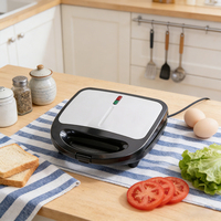 Grille-pain électrique automatique 750W pour 2 sandwichs, en plastique, avec revêtement antiadhésif amovible, boîtier froid au toucher et protection contre la surchauffe