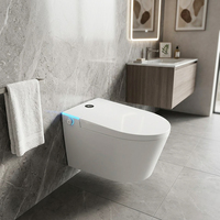 WC mural allongé intelligent en céramique à nettoyage automatique avec siège chauffant, double chasse d'eau, design moderne