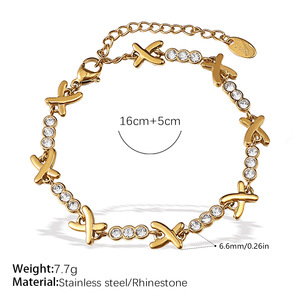 طقم سوار قلادة من الفولاذ المقاوم للصدأ مطلي بالذهب عيار 18 بتصميم عالي الجودة ، مجوهرات أنيقة فاخرة خفيفة على شكل X للنساء - Product Image 6