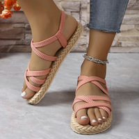 Sandales légères et respirantes en tissu de maïs tissé, style coréen, tongs, pantoufles monobloc, chaussures pour femmes, pour la maison et la plage