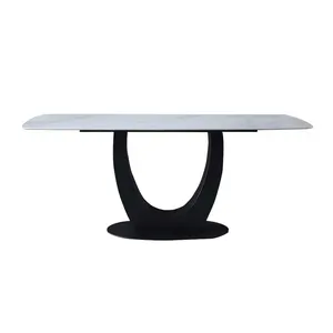 Современная мебель для обеденного зала комплект 6 Местный камень Топ углеродистая сталь база квадратной формы обеденный стол