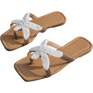 FOXA Tongs pour femmes à perles et étoiles de mer, sandales à bout ouvert antidérapantes pour la plage et l'été - Product Image 1