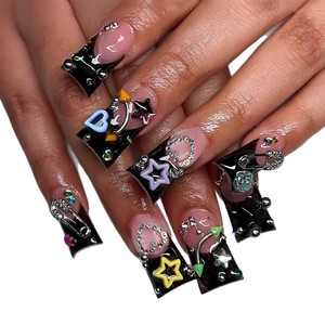 Venta al por mayor 3D forma de pico de pato <span class=keywords><strong>uñas</strong></span> artificiales <span class=keywords><strong>con</strong></span> diamantes de imitación decorados 24 piezas caja de prensa francesa en las <span class=keywords><strong>uñas</strong></span> ABS - Product Image 4