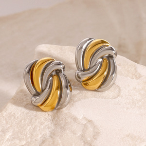 <b>Stud</b> <b>Earrings</b> 18k Gold Stainless Steel Wave Pattern Fashion Jewelry - Product Image 2
