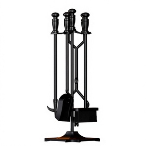 Heavy Duty Wrought Iron Fireplace Tool <b>Set</b> with Stand – 5 Piece Fireside Companion <b>Set</b> Including <b>Poker</b>, Tongs, Shovel & Brush - Product Image 1