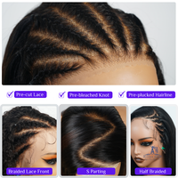 Perruques Sans Colle en Cheveux Humains Double Épais 13x4 Lace Frontale, Perruque Courte Bob 5x7 Closure Cheveux Humains Tressés Frisés Kinky