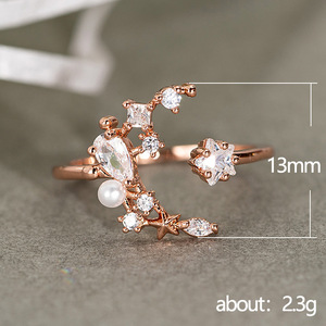 Anello con Zirconia Cubica a Forma di Stella e Luna per Donne, Fascia alla Moda con Design Celestiale Creativo - Product Image 5