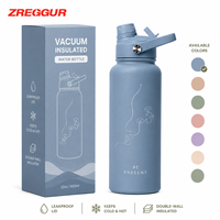 Botella de Agua Cilíndrica de Acero Inoxidable de 32oz con Aislamiento al Vacío, Tapa con Boquilla y Pajita, para Gimnasio, Viajes y Uso Diario, Venta al Por Mayor