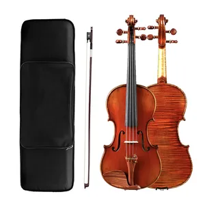 Violín <span class=keywords><strong>PRO</strong></span> Hand Oil Workshop 4/4 con tapa de abeto europeo de una pieza y fondo flameado, sonido rico, con arco, puente y estuche. - Product Image 1