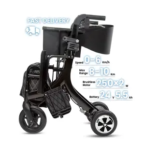 Peso leggero sedia elettrica di trasporto disabilitato 4 ruote pieghevole rollator walker 4 in 1 per senior