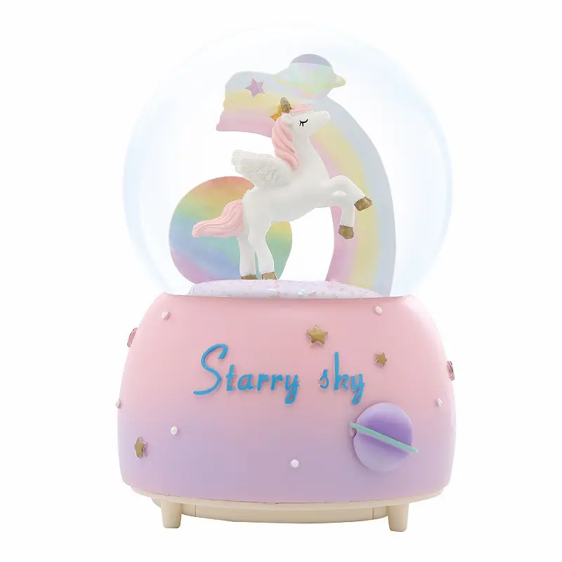9*9*12cm universo arcobaleno unicorno globi di neve con musica in scatola vetro romantico sfera di cristallo regalo di san valentino per ragazza