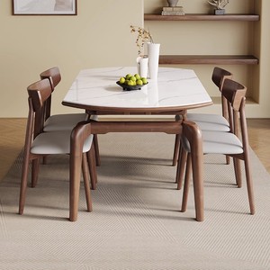 Modern Minimalist Convertible Round <b>Dining</b> <b>Table</b> And Chair Set 6 Piece Solid Wood Telescopic <b>Folding</b> For <b>Dining</b> <b>Room</b> - Product Image 4