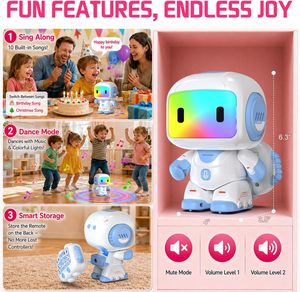 Jouets <span class=keywords><strong>robots</strong></span> DWI Dowellin pour enfants de 3 à 6 ans, mini robot télécommandé avec enregistrement vocal et répétition, visage lumineux LED - Product Image 6