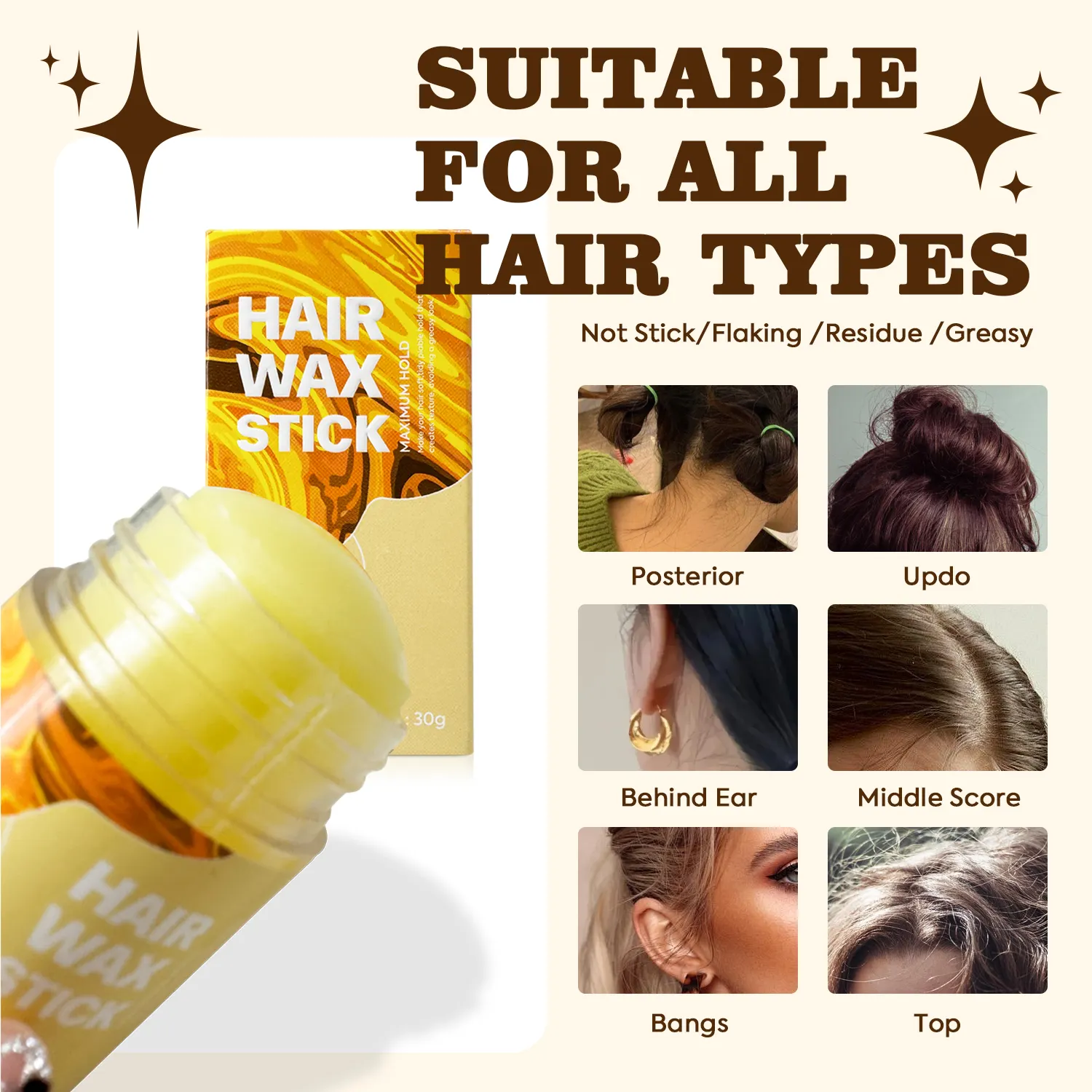 IMMETEE tongkat lilin rambut Label pribadi, tongkat lilin penata kontrol tepi penahan kuat untuk rambut