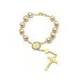 Pulsera de Perlas Doradas con Cruz Religiosa, Joyería Unisex RB 068 - Product Image 1