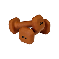 Haltères hexagonaux colorés marron 2 kg en néoprène pour la musculation à domicile et l'entraînement de force