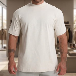 Camiseta de manga corta con cuello alto para hombre, color blanco roto, corte regular, informal - Product Image 3