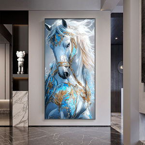 Peintures décoratives LED personnalisées de haute qualité, style luxueux, à motif <span class=keywords><strong>diamant</strong></span>, cheval bleu, art mural pour la maison - Product Image 4