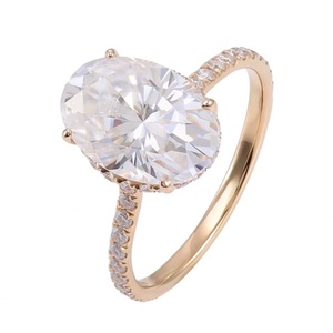 Anillo de Moissanita con Corte Ovalado DEF VVS, Oro Amarillo Sólido de 10K, 14K, 18K, Anillos Finos para Boda, Compromiso, Aniversario, Regalo para Mujer - Product Image 3