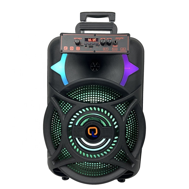 Factory Price Loud RGB LED Plastic Karaoke Trolley Speaker 12 Inch 20W 12 Inch Subwoofer with for Handle Wheels