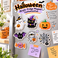 Aimants de réfrigérateur en acrylique personnalisés pour Halloween, motifs fantôme, chat, citrouille, vente en gros, fabricant OEM, fournisseur d'usine, cadeaux de détail, emballage B2B