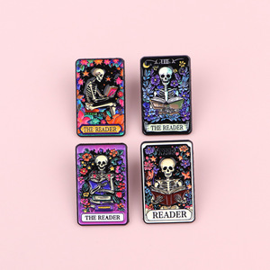 万圣节朋克风格Deader塔罗牌系列胸针骷髅漆背包花朵胸针徽章塔罗牌软珐琅翻领别针 - Product Image 3