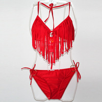 Maillot de bain de plage pour femme Bikini de couleur unie avec franges Maillot de bain 2 pièces à suspendre