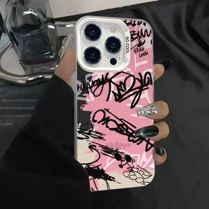 Étui de téléphone élégant et luxueux en PC rigide antichoc, style graffiti rose, peinture UV, pour 11-17 Pro Max avec étui de ceinture inclus - Product Image 2