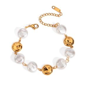 European and American Stainless Steel <b>Pearl</b> Retro <b>Bracelet</b> Simple 18K Gold-Plated Stainless Steel <b>Bracelet</b> - Product Image 1