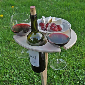 <span class=keywords><strong>Table</strong></span> à vin ronde portable en bois de bambou <span class=keywords><strong>Table</strong></span> de pique-nique de bureau <span class=keywords><strong>support</strong></span> de piquet pour <span class=keywords><strong>balcon</strong></span> extérieur jardin plage Camping - Product Image 4
