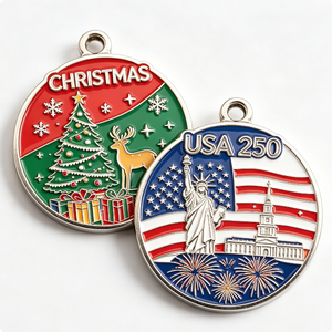 Medalla Esmaltada Circular Patriótica de Aleación de Zinc Plateada para Navidad, 250 Unidades, Estilo USA - Product Image 1