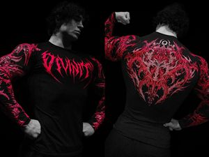 <span class=keywords><strong>Camicia</strong></span> a Maniche Lunghe da <span class=keywords><strong>Uomo</strong></span> con Stampa del Simbolo Tridente, Logo in Stile Gotico Totemico Astratto Scuro, Motivo Decorativo Simmetrico con Spine - Product Image 2