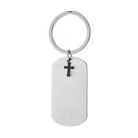 Porte-clés rectangulaire vierge en acier inoxydable Ywyougang avec breloque croix, personnalisable par gravure, pour hommes et femmes, vente en gros