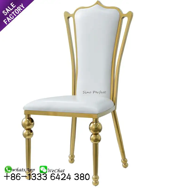 Chaise de luxe à dossier haut en acier inoxydable doré, pour salle à manger, mariage, 10 pièces, fournitures d'usine