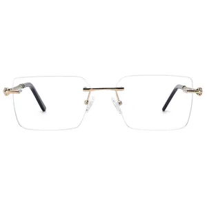نظارات بدون إطار للرجال بدون إطار رقيقة ومرنة، نظارات بدون إطار مستطيلة الشكل جاهزة في المخزن للإرسال السريع