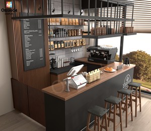 Mostrador de cafetería, muebles de <span class=keywords><strong>Bar</strong></span>, diseños de escaparate de cafetería con mostrador de exhibición de café de panadería para decoración de tienda - Product Image 5