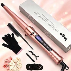 Fer <span class=keywords><strong>à</strong></span> boucler conique <span class=keywords><strong>en</strong></span> céramique tourmaline, anti-brûlure, avec écran LCD numérique et température réglable, pour usage professionnel <span class=keywords><strong>en</strong></span> salon - Product Image 1