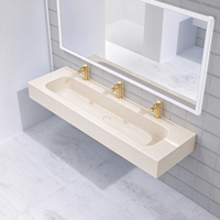 Lavabo mural en surface solide bleu personnalisé pour salle de bain d'école maternelle, évier multi-emplacements pour enfants